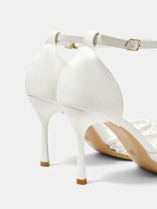 CUCCOO HITCHD Pointed Toe Breathable Mesh Pearls Hollow-Out Fashionable Elegant Sexy Fairy Formal White High Heels - White - View 5