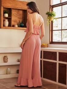 Lullawish 复古棉质波西米亚风荷叶边简约纯色女士睡衣套装，女士家居服套装，女士棉质家居服套装，女士家居服套装，女士休闲套装，女士套装，女士夏季套装，女士夏季服装，女士夏季套装，女士夏季套装，女士春季套装，女士家居服套装，女士夏季服装，女士夏季沙滩装，女士夏季套装，女士夏季服装，女士家居服 - 西瓜粉 - 查看 2