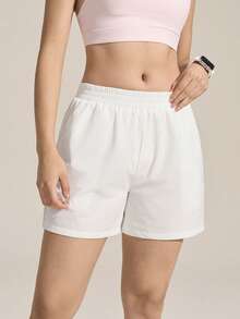 Exploreva Quần short nữ màu trơn có túi, kiểu dáng thường ngày, đa năng, thích hợp cho hoạt động ngoài trời. - trắng - Xem 4