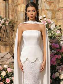 Glamrae Sang trọng, đơn giản, gợi cảm và thời trang, chiếc đầm đuôi cá 2 trong 1 màu trắng không dây vai này có viền satin sang trọng với điểm nhấn ngọc trai thủ công và phần đuôi dài. Đầm đi kèm với dải ruy băng mềm mại, phù hợp cho đám cưới, tiệc chiêu đãi, dạ hội, tiệc trà chiều và những buổi tối trang trọng. - trắng - Xem 1