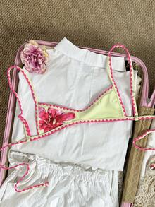 Top de bikini de mujer Swim Vcay-D con tirantes de espagueti, estampado de posicionamiento y adorno de ganchillo para primavera/verano - Multicolor - Ver 3