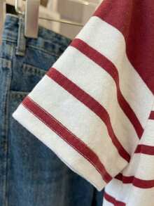 Resyla Camiseta casual de mujer con estampado, a la moda con rayas - Multicolor - Ver 4