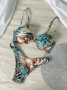 Swim Vcay Bộ đồ bơi mùa hè cho nữ, màu trơn, gồm áo hai dây có gọng và quần bơi. - Nhiều màu - Xem 1