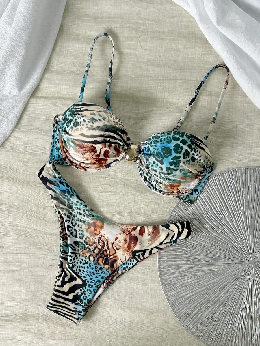 Swim Vcay Bộ đồ bơi mùa hè cho nữ, màu trơn, gồm áo hai dây có gọng và quần bơi. - Nhiều màu - Xem 1