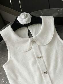 女童（小号）杏色纹理面料连衣裙，带领子、多层荷叶边下摆和蝴蝶结设计 - 杏色 - 查看 6