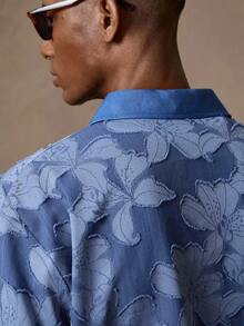 AKNOTIC Áo polo nam tay ngắn dáng rộng, họa tiết hoa jacquard màu xanh dương, thích hợp cho mùa hè, kỳ nghỉ, mặc hàng ngày, dự tiệc, phối đồ đôi, quà tặng cho nam giới. - Màu xanh lam - Xem 9