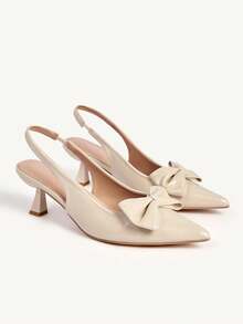 CUCCOO CHICEST Women Shoes Nude Bow Shoes, Thin Heels, Empty Pointed High Heels Women's Shoes - Apricot - View 1