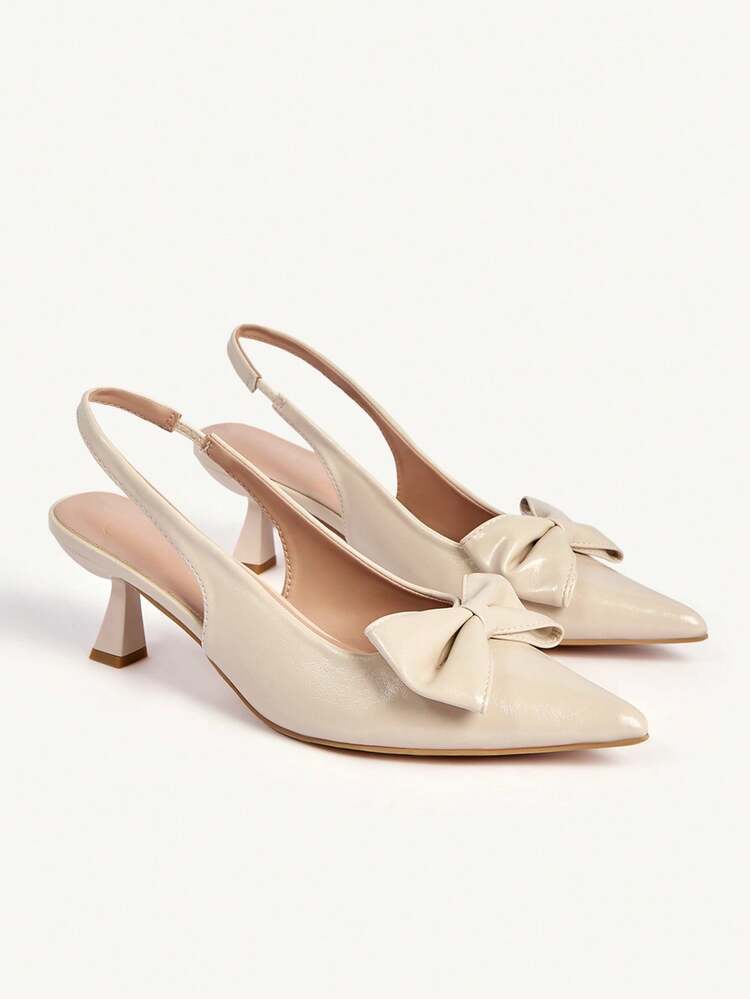 CUCCOO CHICEST Women Shoes Nude Bow Shoes, Thin Heels, Slingback Pointed Toe High Heels Women's Shoes Wedding Shoes Summer Shoes Bride Shoes