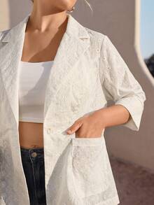 Juhart 大码女式刺绣镂空翻领薄款西装外套 - 杏色 - 查看 6