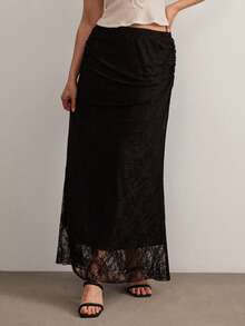 Freevana 大码波西米亚风高端黑色蕾丝长裙，修身鱼尾裙摆，优雅修身夏季裙装 - 黑色 - 查看 5