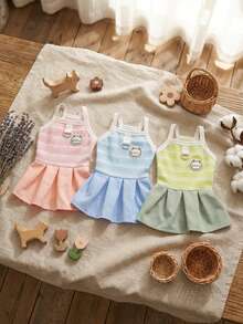 PETSIN 狗狗服装、猫咪服装、动物裙装、宠物春夏新品系列、幼犬连衣裙、公主风百搭连衣裙、条纹印花、小型动物服装、清凉防晒霜 - 彩色 - 查看 3