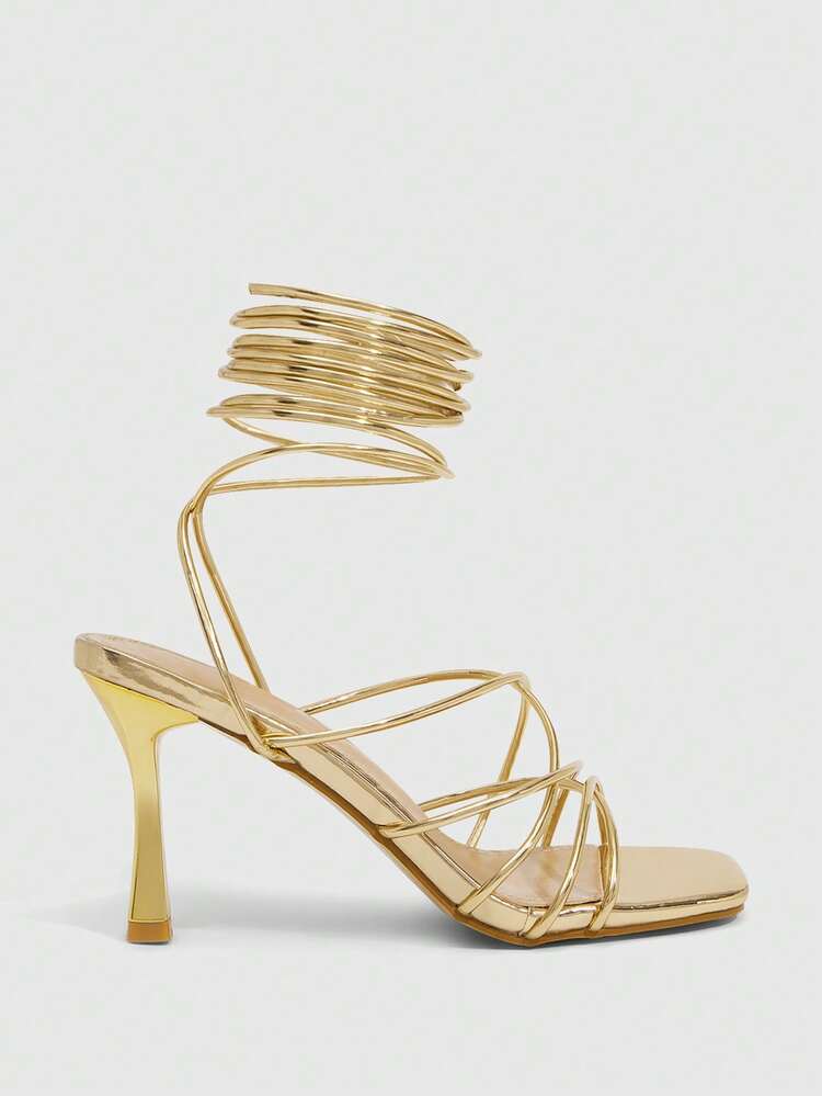 CUCCOO SZL Women's Pointed Toe Strappy Stiletto Heels, Gold Color Sexy Fashion Party Sandals For Summer Prom Heels Summer Shoes