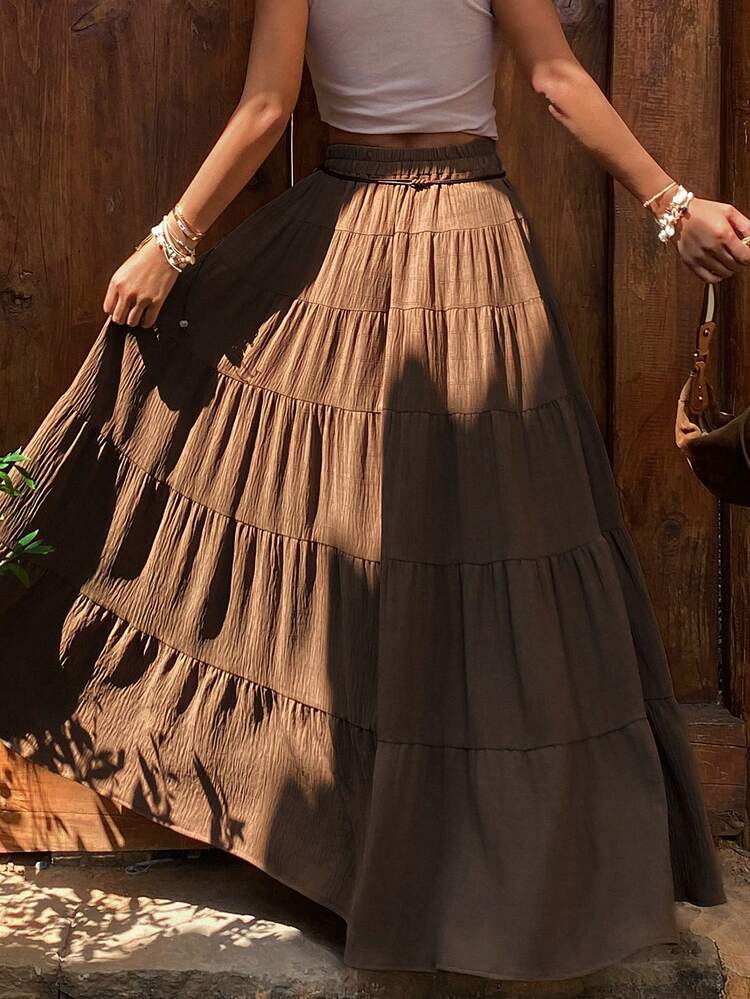 Women's Solid Color Loose Pleated Skirt, Elegant Summer Holiday Skirt