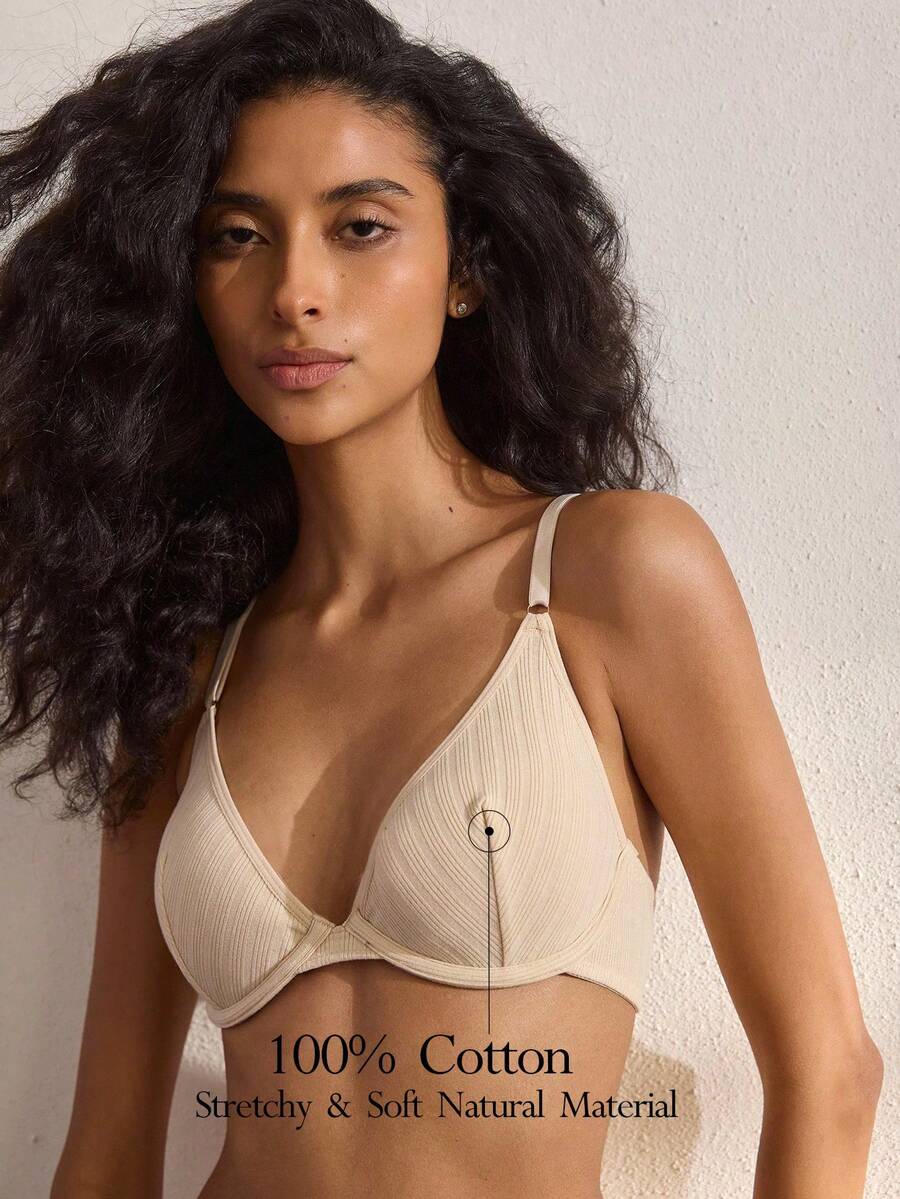 Ocili Bra Wanita Minimalis Tipis Tanpa Kawat Warna Aprikot, Tanpa Jahitan, Mengangkat dan Menopang, 1 buah - Aprikot - View 1