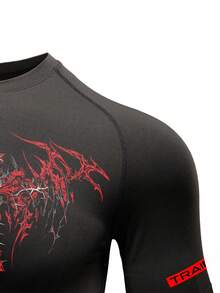 GymBeat Camiseta deportiva de manga raglán con estampado gráfico casual para hombre, verano - Negro - Ver 5