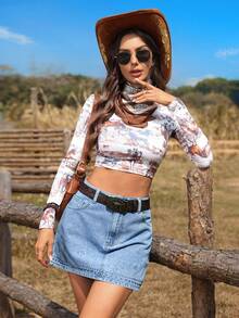 Breezaya Women's Casual Versatile Date/Travel Denim Mini Skirt With Floral Embroidery And Pockets - Blue - View 5