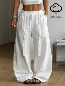Coolane Women's Tree Branch Pattern Wide Leg Casual Pants - White - View 3