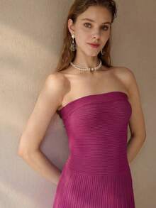 PREMIUM SOLID TEXTURED KNIT PLISSE TUBE DRESS - Red Violet - View 6
