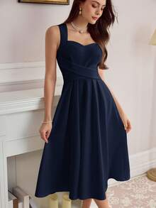 Vintamour 复古优雅女士无袖心形领口交叉前襟A字型舞会礼服 秋季女装 白色连衣裙 返校节礼服 感恩节圣诞节女装 冬季女装 白色束身连衣裙 秋季女装 圣诞节女装 秋季女装套装 长款秋季连衣裙 - 藏蓝色 - 查看 2