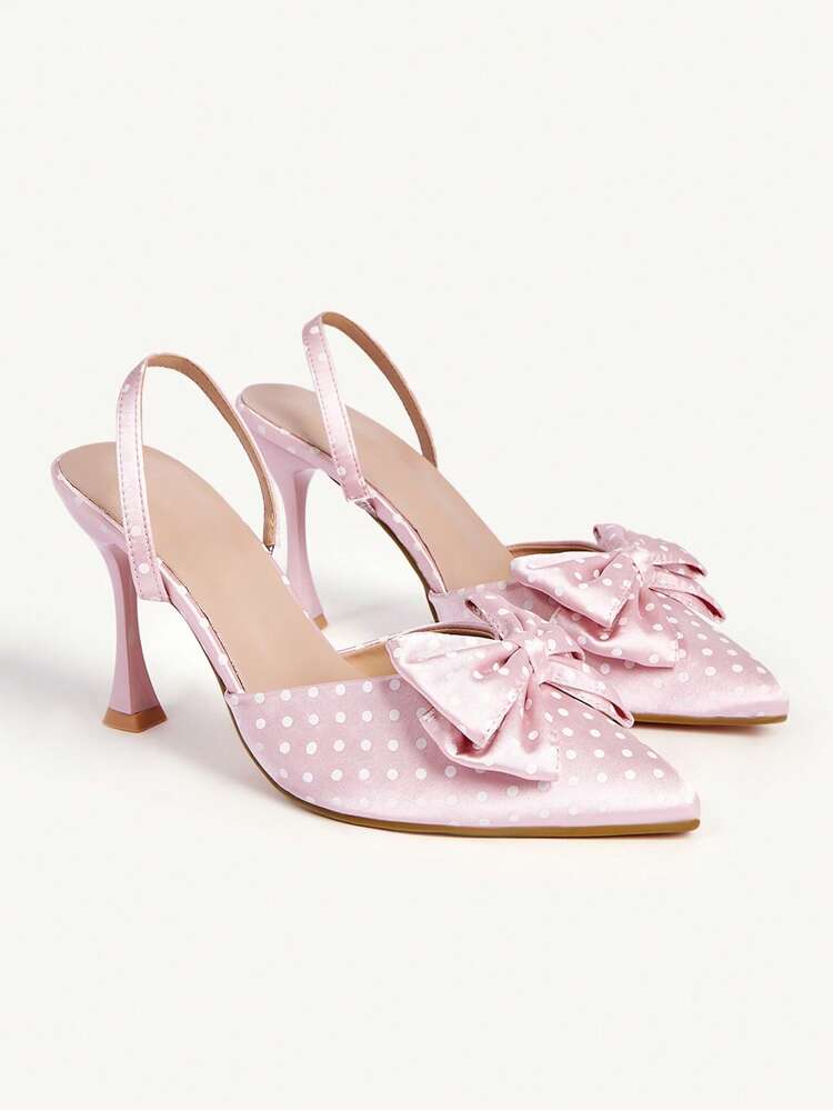 CUCCOO CHICEST Women Shoes Sweet Pink Polka Dot Bow High Heel Shoes Pointed Thin Heel High Heel Mullers Wedding Shoes Summer Shoes Bride Shoes