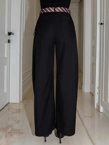Bris Aura 2025 女士休闲黑色宽松喇叭裤配条纹腰带 - 黑色 - 查看 2