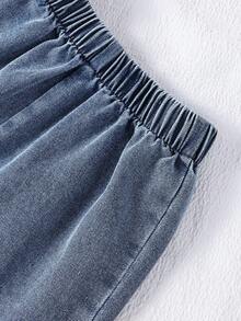 2 buc. Tricou tricotat confortabil cu mâneci fluturate și guler rotund pentru fetițe, top casual versatil pentru copii cu vârsta de 0-3 ani, asortat cu pantaloni scurți din denim spălat, design cu fundă brodată pe partea de sus care adaugă dulceață, potrivit pentru diverse ocazii, cum ar fi activități în aer liber, întâlniri de familie, potrivit pentru primăvară/vară. - Roz - Vizualizare 5