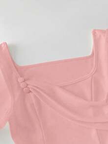GlowEve Women's High-End Satin & Satin Patchwork Evening Gown, Formal Party French Style Blouse, Spring/Summer - Pink - View 7