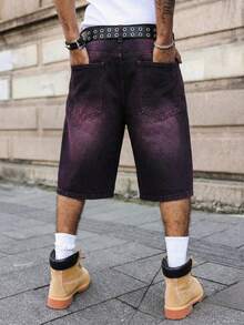 Manfinity EMRG Quần short denim dáng rộng nhuộm màu tím loang họa tiết nhện của thương hiệu New American Streetwear. - màu đen - Xem 2