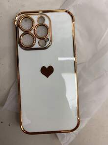 1 Piece Of Electroplated Heart-Shaped Glossy Lens Protective TPU Phone Case, Compatible With IPhone - White - View 16