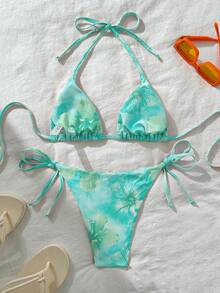 Swim Vcay Bộ bikini buộc dây cổ in họa tiết ngẫu nhiên gợi cảm dành cho nữ, thích hợp cho mùa hè. - Nhiều màu - Xem 2