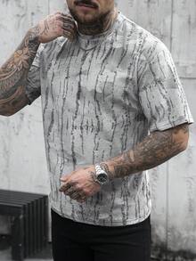 SLATEMANN 男士休闲做旧圆领短袖T恤 - 灰色 - 查看 3