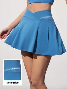 CourtClass Women's Minimalist V-Waist Ruffle Hem Skirt, Summer - Blue - View 1