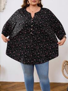 SHEIN CURVE+ Áo thun nữ dáng suông in họa tiết toàn thân, tay xắn, phong cách đường phố, thường ngày, size US22, thích hợp cho lễ hội âm nhạc, kỳ nghỉ bên bờ biển, phong cách bohemian. - Nhiều màu - Xem 5