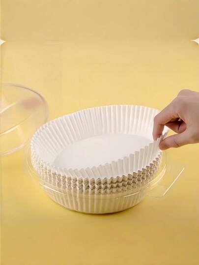 50/100片装白色空气炸锅纸垫，加厚圆形硅油纸烤盘，吸油羊皮纸垫，适用于家庭聚会，不粘一次性防油烹饪配件