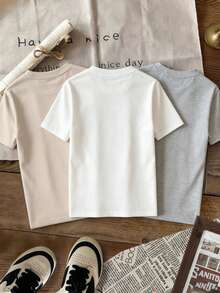 Áo thun ngắn tay cổ tròn in chữ dành cho bé gái tuổi teen - trắng - Xem 2
