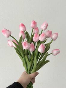 3 PIEZAS Flores de tulipán artificiales realistas para decoración del hogar, sala de estar, dormitorio, escritorio, jardín, Día de San Valentín, cumpleaños, graduación, regalo, plantas falsas, centro de mesa - Rosa Pálido - Ver 7