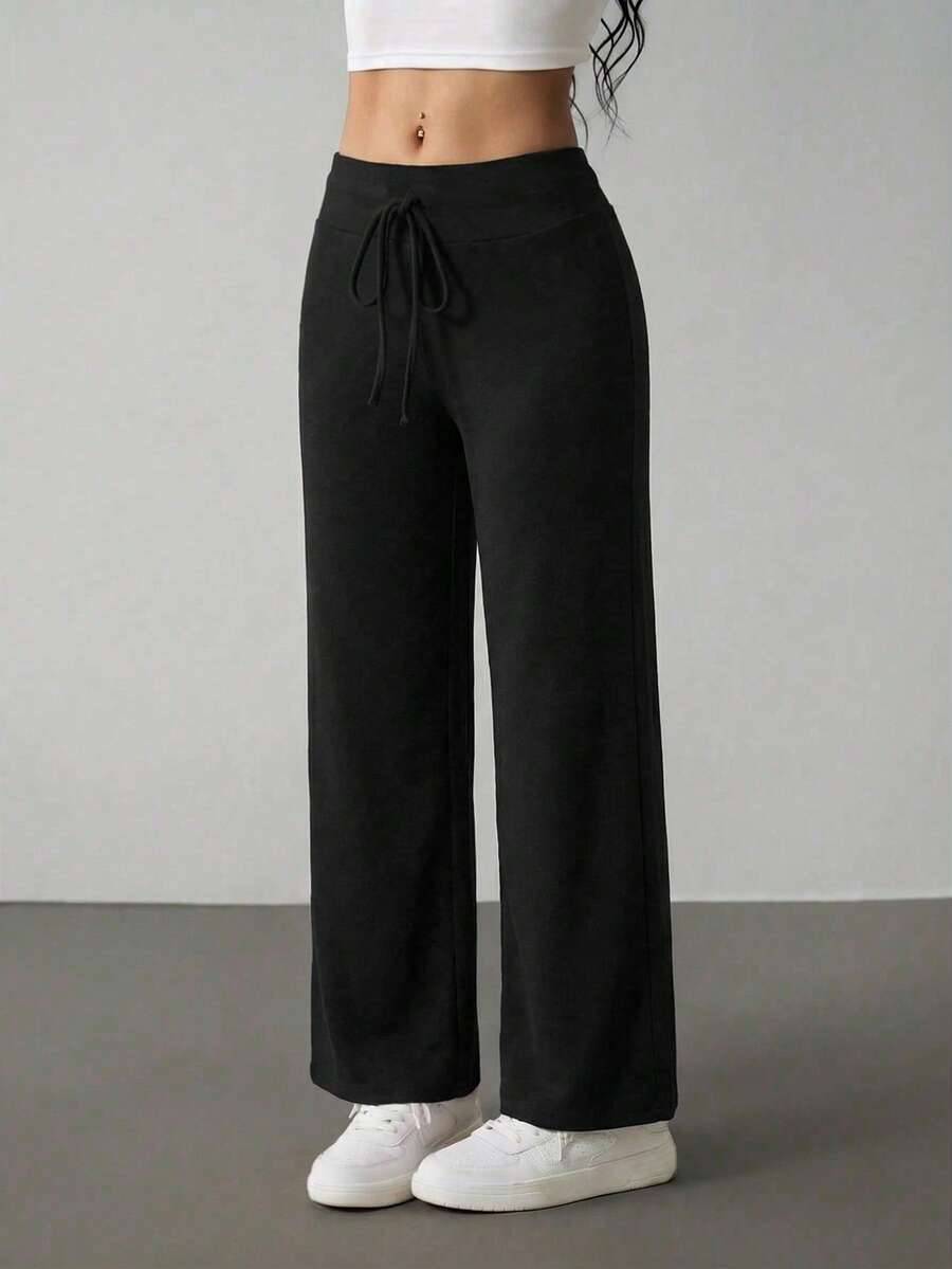 SHEIN PETITE Quần dài mặc nhà thoải mái có lớp lót giữ nhiệt dành cho nữ, màu hồng, thích hợp cho mùa thu/đông.