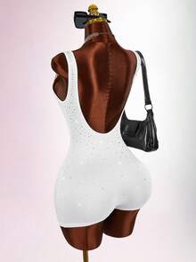Amplova Women's Rhinestone Embellished Jumpsuit, Shiny Sparkly Backless Sexy Avant-Garde Party Jumpsuit Bodysuits For Ladies Body Fitting Dress Bodysuits For Women Tummy Control Club Outfits For Ladies - White - View 4
