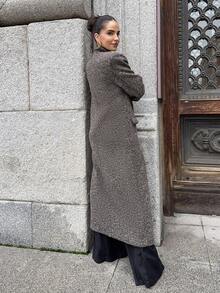 Marta Soriano 女士秋冬翻领人字纹双排扣长袖长款休闲大衣 - 咖啡棕 - 查看 2