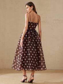 Aveloria Rosie Elegant French Retro Lady Luxury Organza Contrast Polka Dot Bustier Design Cinched Waist Flared Dress For Women - Multicolor - View 6