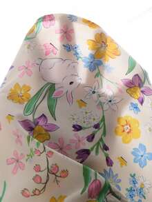 Vestido de dos piezas con estampado de flores y conejos, de manga corta, con un estilo pastoril de primavera y verano para niñas pequeñas. La tela es suave y cómoda, adecuada para diversas ocasiones como salidas de fin de semana, fotografía al aire libre, actividades escolares, reuniones y vacaciones. - Albaricoque - Ver 3