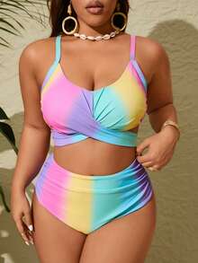 SHEIN Slayr CURVE Bộ bikini hở lưng Ombre Criss-Cross cỡ lớn mùa hè - Nhiều màu - Xem 4