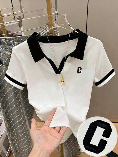 Resyla Letter Embroidered Fashionable Minimalist Women's Polo Shirt, Gift For Friends