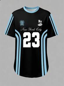 Maweii 女士休闲时尚创意数码印花短袖上衣，印有23号和标语图案，兼具街头运动风格 - 彩色 - 查看 3