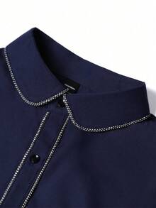 Manfinity Bizformal 男士翻领单排扣休闲百搭通勤长袖衬衫 - 藍色 - 查看 3