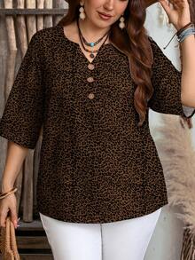 EMERY ROSE 加大码豹纹休闲衬衫，适合夏季穿着，女士衬衫，夏季女士工作上衣，女士上衣和衬衫，女士休闲衬衫 - 彩色 - 查看 5