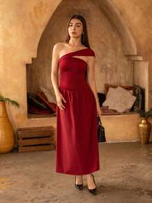 Andrea Bello 女士斜肩修身抹胸连衣裙 - 紅木色 - 查看 4