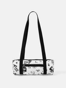 HARRY POTTER X SHEIN 1pc Versatile Letter & Cartoon Pattern Shoulder Bag Suitable For College Students, Formal Events, Parties, And Daily Outings - Black and White - View 3