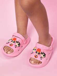 THE POWERPUFF GIRLS X SHEIN Dép lê trẻ em màu hồng hoạt hình dễ thương cho bé gái, có độ bám tốt, nhanh khô, chất liệu EVA nhẹ và bền, thích hợp sử dụng trong nhà, phòng tắm, sân chơi, hồ bơi, bãi biển, trong nhà và ngoài trời. Họa tiết Hoa, Bong bóng và Hoa mao lương. - Màu Hồng baby - Xem 8