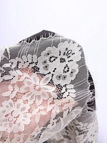 Franclia Damen Große Größen Satin Spitze Patchwork Rock, eleganter minimalistischer Rock, zarter Spitzenbesatz am Saum, geeignet für Frühling, Sommer, Herbst, Dates, Partys, Alltag Outfit, Büro - Schwarz - Übersicht 5